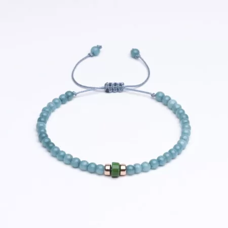 Doğal Taş + Gümüş 3mm Jade Açık Mavi Unisex Bileklik